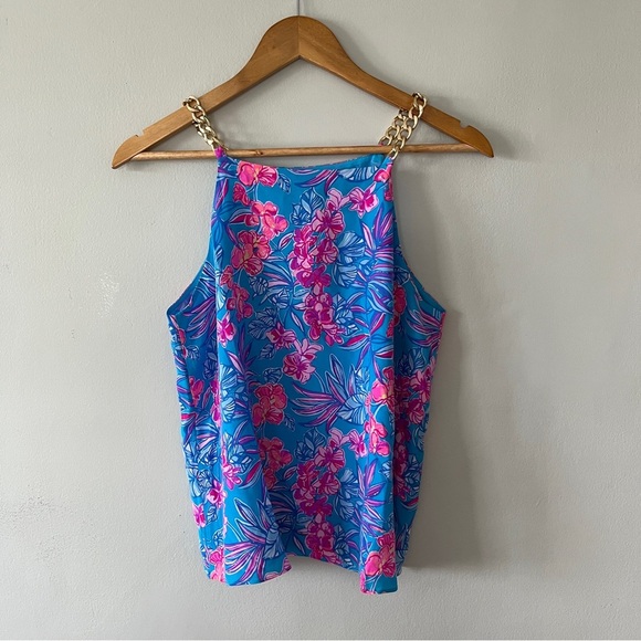 Lilly Pulitzer Joannah Silk Top In Blue Orchid Oasis Size 4 - Picture 3 of 6